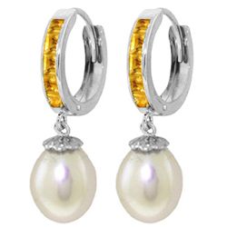 14K White Gold 8.00ct Pearl & 1.30ct Citrine Earring