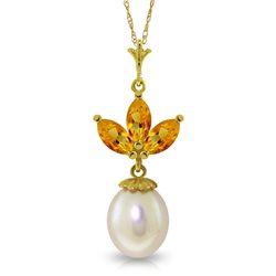 14k Yellow Gold Pearl & 0.75ct Citrine Necklace