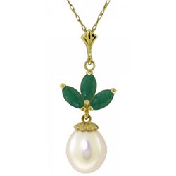4.00ct Pearl Necklace w/ .75ct Emerald Accents in 14k YG