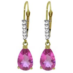 14k YG 3.00ct Pink Topaz w/ Diamond Leverback Earrings