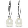 Image 1 : 14k WG 8.00ct Pearl & .10ct Diamond Fish Hook Earrings
