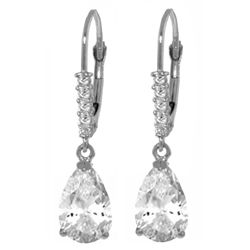 14k WG 3.0ct White Topaz & Diamond Leverback Earrings
