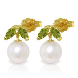 14K YG 4.00ct PEARL & .40ct PERIDOT STUD EARRING
