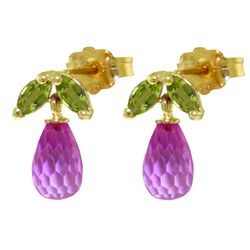 14k YG 3.00ct Pink Topaz with .40ct Peridot Petite Earring