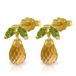 14K YG 0.40ct PERIDOT & 3.00ct CITRINE STUD EARRING