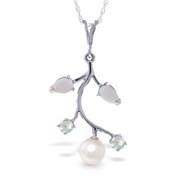 14k Solid Gold Opal, Aquamarine & Pearl Necklace