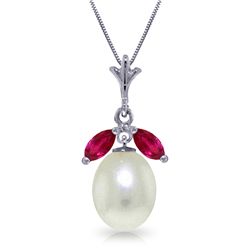 14k WG 4.00ct Pearl Necklace with .50ct Rubies