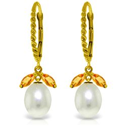 14K YELLOW GOLD 1.00ct CITRINES & PEARL EARRINGS