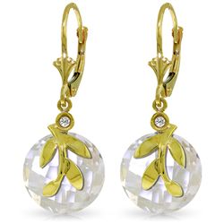 14k Solid Gold 14.70ct White Topaz & Diamond Earrings
