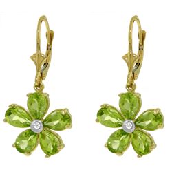 14k YG 4.40ct Peridot w/ Diamond Accent Flower Earring
