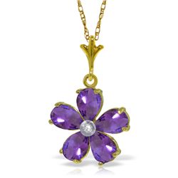 14k Solid Gold 2.20ct Amethyst & Diamond Necklace