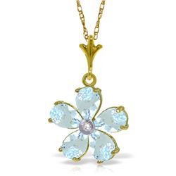 14k Solid Gold 2.20ct Aquamarine & Diamond Necklace