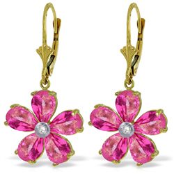 14k Solid Gold 4.40ct Pink Topaz & Diamond Earrings