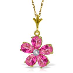 14k Solid Gold 2.20ct Pink Topaz & Diamond Necklace