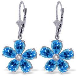 14k WG 4.40ct Blue Topaz & Diamond Flower Earrings