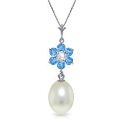 14K WG 4.0ct PEARL,BLUE TOPAZ & DIAMOND NECKLACE
