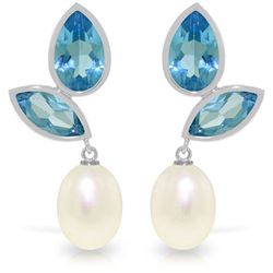 14k White Gold Blue Topaz with Pearl Earrings