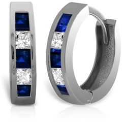 14k Solid Gold Sapphire & White Topaz Earrings