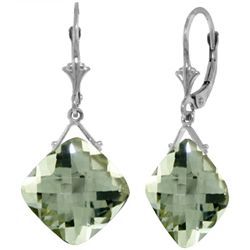 14k Gold 17.50ct Cushion Green Amethyst Earrings