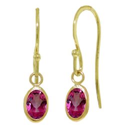 14k Gold 1.0ct Pink Topaz Fish Hook Earrings