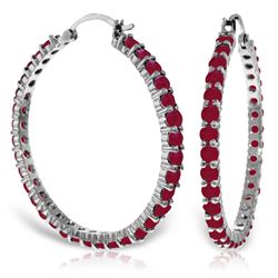 14K White Gold 6.0ct Round Ruby Hoop Earring
