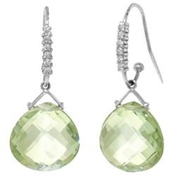 14k Green Amethyst with Diamond Fish Hook Earrings