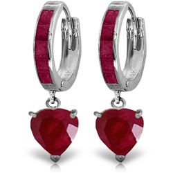 14K White Gold 2.8ct Heart .85ct Rubies Earring