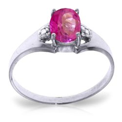 14K White Gold .75ct Oval Pink Topaz & Diamond Ring