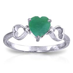 14K White Gold 1.0ct Heart Emerald & Diamond Ring