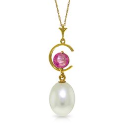14k YG 0.50ct Pink Topaz & Pearl Necklace