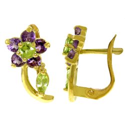 14k Amethyst and Peridot Flower French Clip Earrings