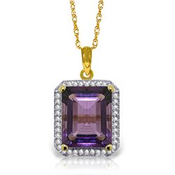 14k Solid Gold 5.60ct Amethyst & Diamond Necklace