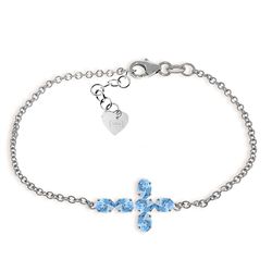 1.7ct 14k White Gold Cross Bracelet Natural Blue Topaz