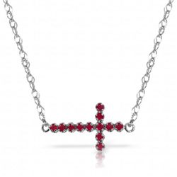 14K White Gold .30ct Round Ruby Cross Necklace