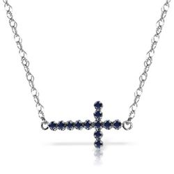 0.3ct 14k White Gold Horizontal Cross Sapphire Necklace