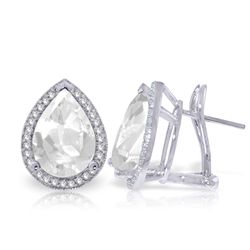 14K White Gold 10.9ct Pear White Topaz & Diamond Earring
