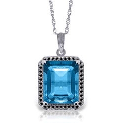 14k WG 7.60ct Blue Topaz & Black Diamonds Necklace