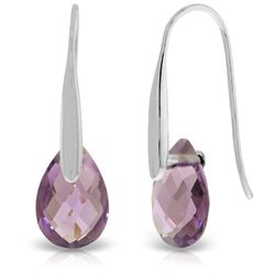 14K White Gold 6.0ct Briolette Amethyst Fish Hook Earring