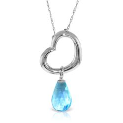 14K White Gold 2.25ct Blue Topaz Dangle Heart Necklace