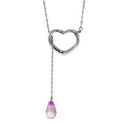 14K White Gold 2.25ct Drop Pink Topaz Heart Necklace