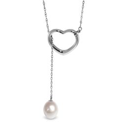 14K White Gold 4.00ct Drop Pearl Heart Necklace