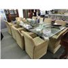 Image 1 : Contemporary 9' Glass Ped. Dining Table w/10 Fabric Arm Chairs