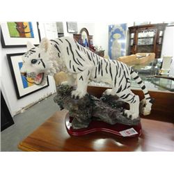 Resin White Bengal Tiger on Mahogany Stand