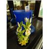 Image 1 : Cobalt Blue Vase w/Applied Flowers