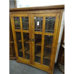 Oak Leaded Glass 2-Door Book Case