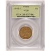 Image 1 : 1843-C $5.00 GOLD, PCGS VF-20 GREEN LABEL, SUPER RARE, LOW MINTAGE! GREAT COIN