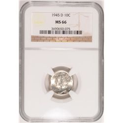 1945-D MERCURY DIME, NGC MS-66