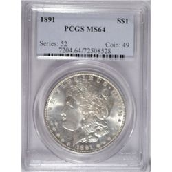 1891 MORGAN DOLLAR PCGS MS 64