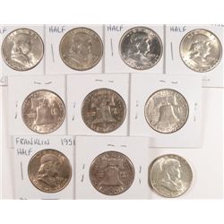 10 FRANKLIN HALF DOLLARS (48-D,49-D,50,51,51-D,52,52-S,53,53-D,53-S) AU/UNC