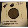 Image 1 : 867. 1880 Indian Head Cent. VF 20. Redbook value $12.00.